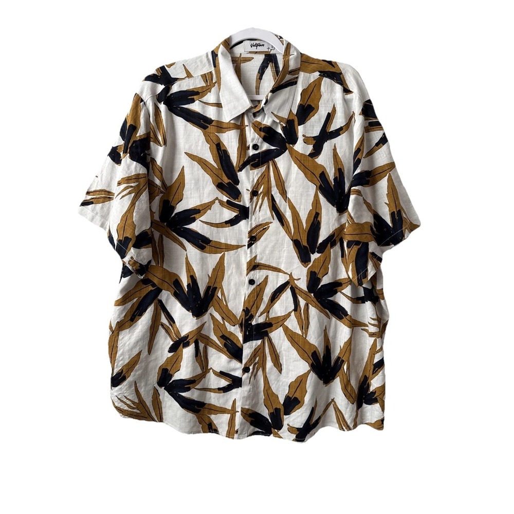 Vatpave White Bamboo Jacquard Short Sleeve Shirt Men's XXL Hawaiian Beach Resort